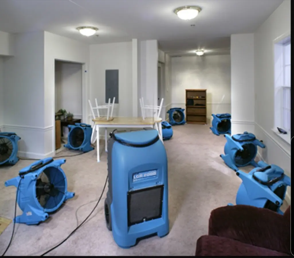 Air movers and dehumidifier setup for Water Damage Restoration in New Windsor